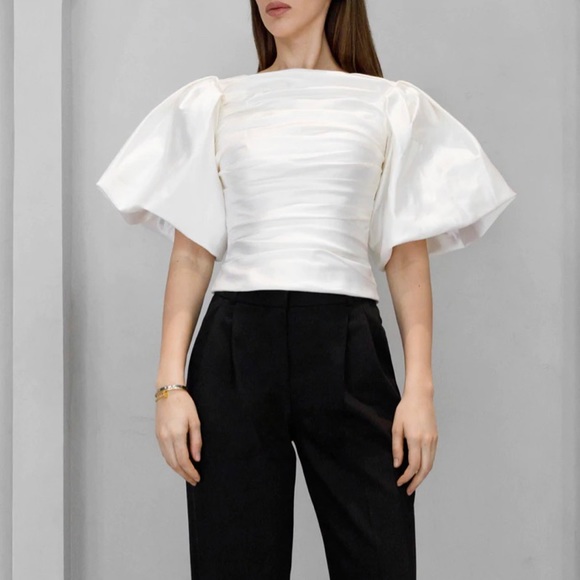 Rozie Corsets: PUFF SLEEVE DRAPED SILK TOP - Picture 3 of 4